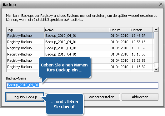 Wie kann man ein Backup von der Windows-Registry mit AVS Registry Cleaner erstellen und sie wiederherstellen? Schritt 3