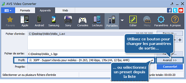 Comment convertir une vidéo en 3GP ou MP4 pour votre téléphone portable? Etape 3