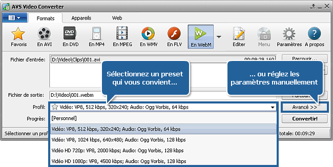 Comment convertir une vidéo en WebM? Etape 3