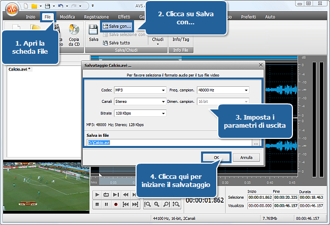 Come eliminare il suono delle vuvuzela usando AVS Audio Editor? Passo 5